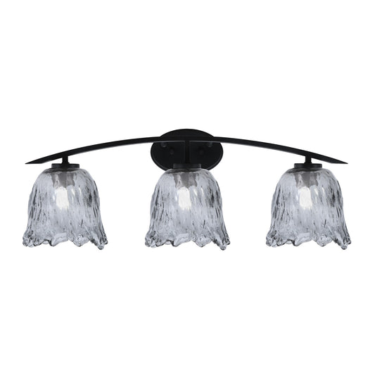 Toltec Kurve 3-Light Bath Bar | Modern Matte Black and Smoke Lava Glass | Bathroom Vanity & Powder Room | 7.5 x 10.25 in | Model 3723-MB-4232