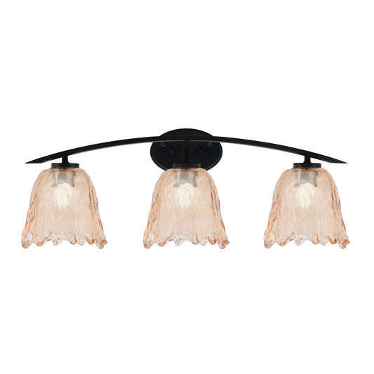 Toltec Kurve 3-Light Bath Bar | Modern Matte Black and Amber Lava Glass | Bathroom Vanity & Powder Room | 7.5 x 10.25 in | Model 3723-MB-4233