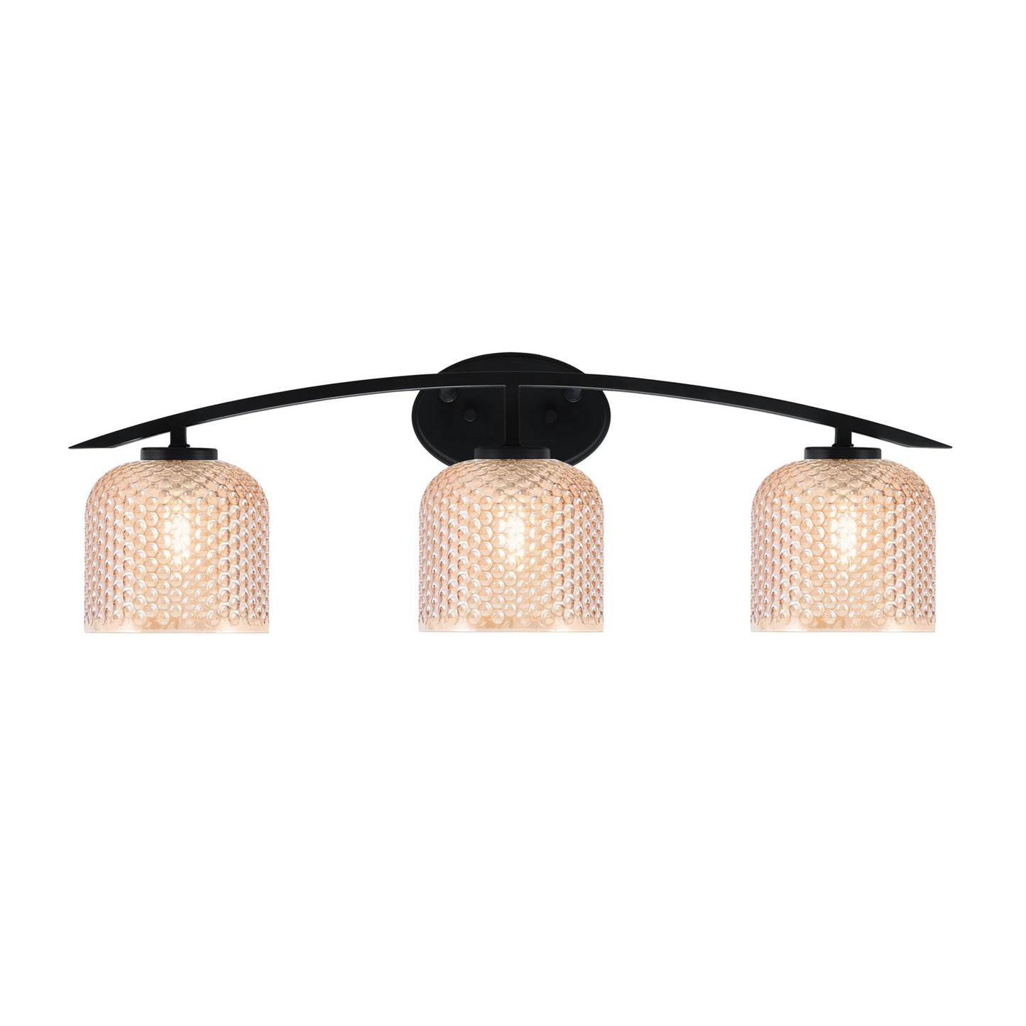 Toltec Kurve 29in 3-Light Vanity Light | Modern Matte Black Steel and Amber Textured Glass | Bathroom Vanity | 29 x 7.75 x 9.5 in | Model 3723-MB-4613