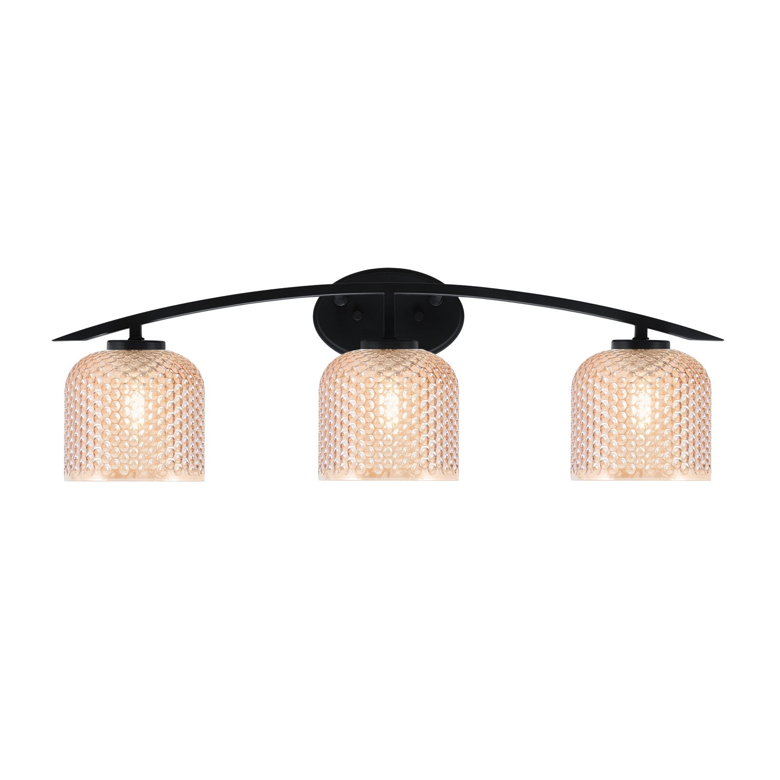 Toltec Kurve 29in 3-Light Vanity Light | Modern Matte Black Steel and Amber Textured Glass | Bathroom Vanity | 29 x 7.75 x 9.5 in | Model 3723-MB-4613