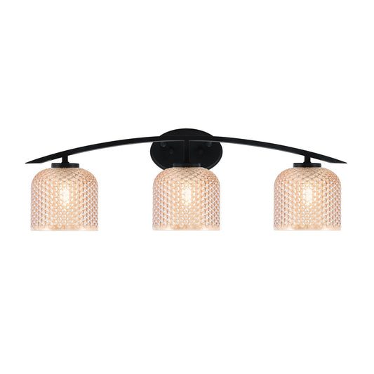 Toltec Kurve 29in 3-Light Vanity Light | Modern Matte Black Steel and Amber Textured Glass | Bathroom Vanity | 29 x 7.75 x 9.5 in | Model 3723-MB-4613