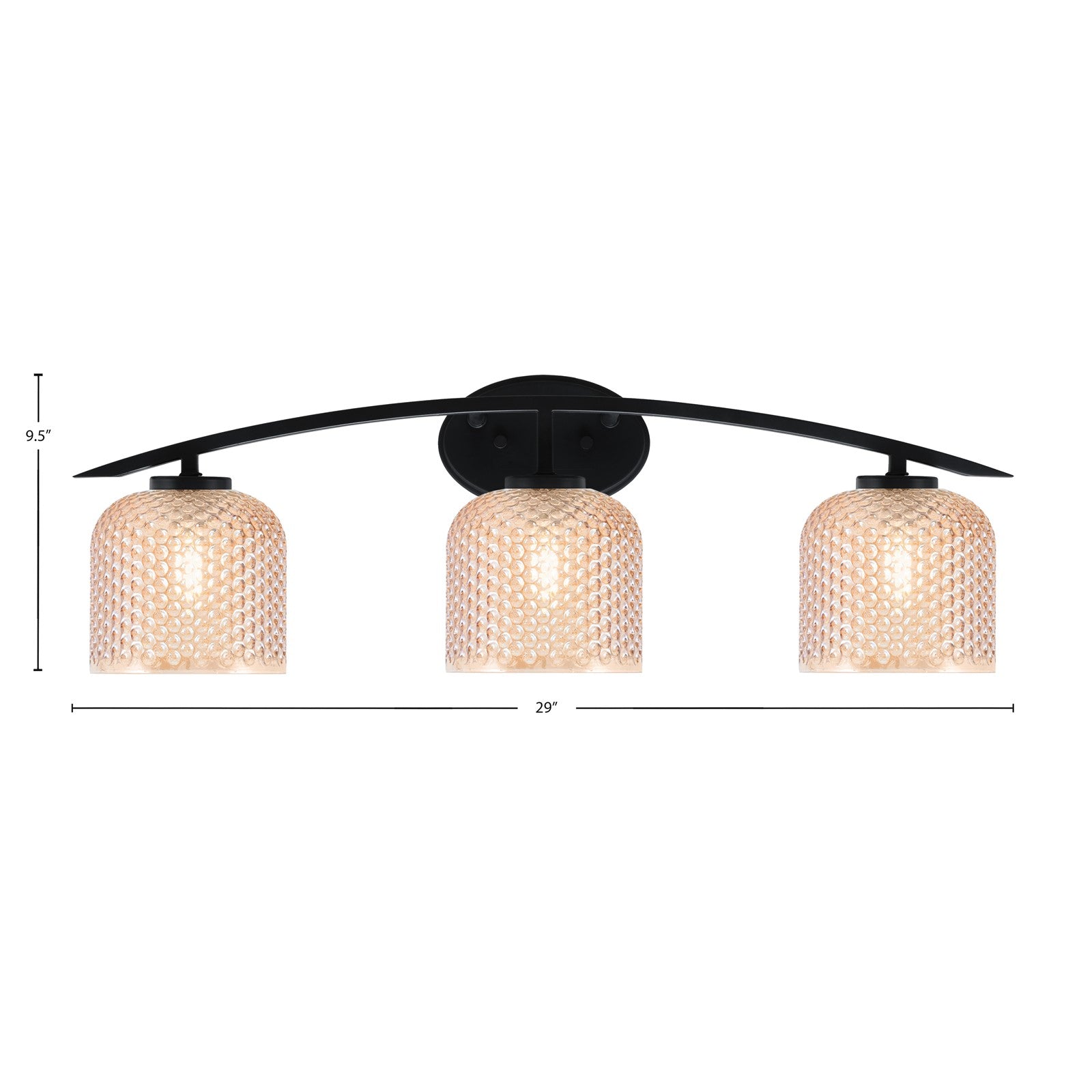 Toltec Kurve 29in 3-Light Vanity Light | Modern Matte Black Steel and Amber Textured Glass | Bathroom Vanity | 29 x 7.75 x 9.5 in | Model 3723-MB-4613