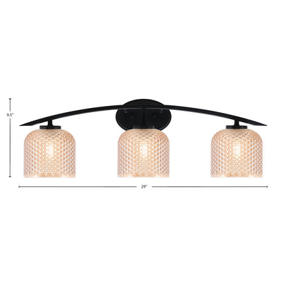 Toltec Kurve 29in 3-Light Vanity Light | Modern Matte Black Steel and Amber Textured Glass | Bathroom Vanity | 29 x 7.75 x 9.5 in | Model 3723-MB-4613