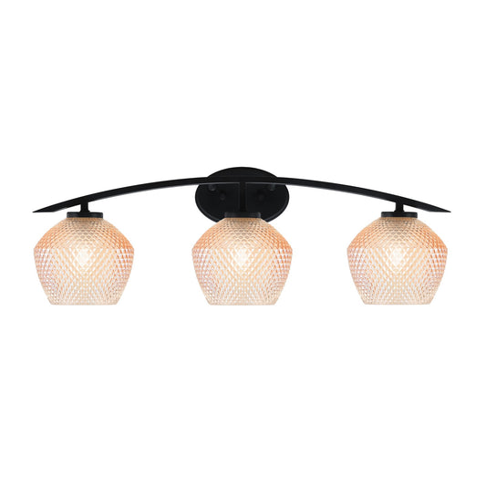 Toltec Kurve 29in 3-Light Bathroom Vanity Light | Modern Matte Black Steel and Amber Textured Glass | Bathroom Vanity | 29 x 9.5 x 7.75 in | Model 3723-MB-4623