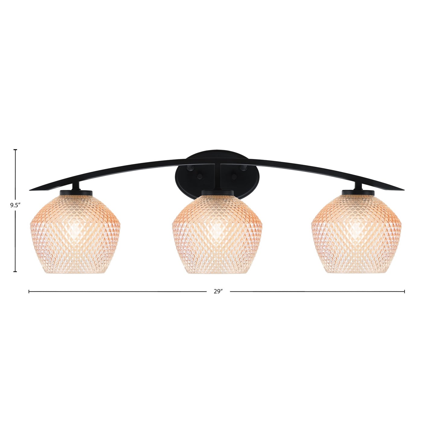 Toltec Kurve 29in 3-Light Bathroom Vanity Light | Modern Matte Black Steel and Amber Textured Glass | Bathroom Vanity | 29 x 9.5 x 7.75 in | Model 3723-MB-4623