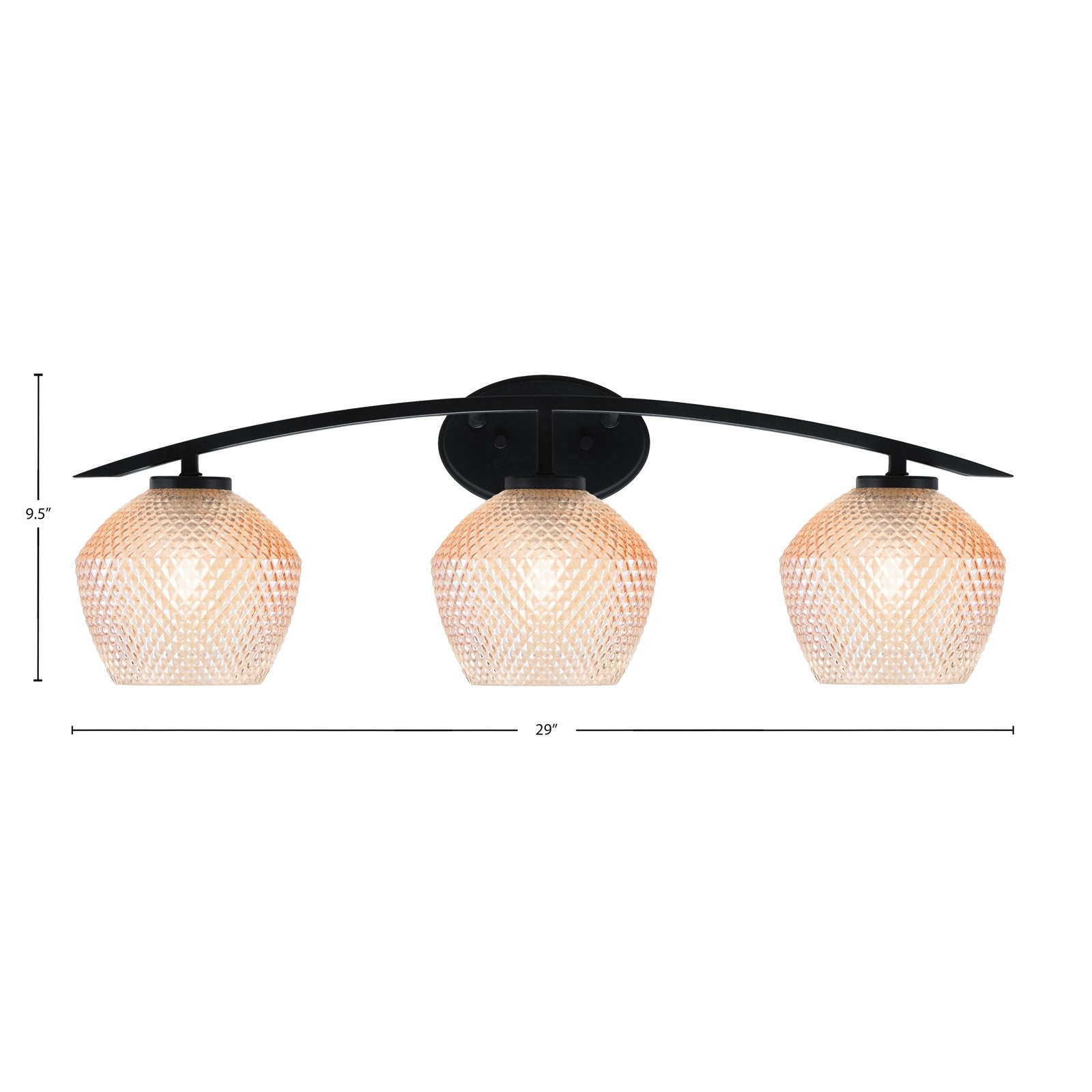 Toltec Kurve 29in 3-Light Bathroom Vanity Light | Modern Matte Black Steel and Amber Textured Glass | Bathroom Vanity | 29 x 9.5 x 7.75 in | Model 3723-MB-4623