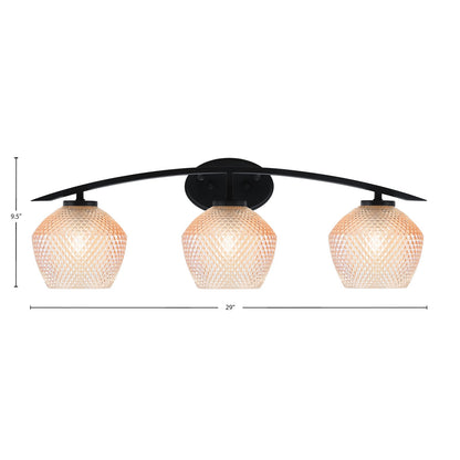 Toltec Kurve 29in 3-Light Bathroom Vanity Light | Modern Matte Black Steel and Amber Textured Glass | Bathroom Vanity | 29 x 9.5 x 7.75 in | Model 3723-MB-4623