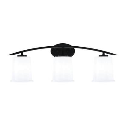 Toltec Kurve 3-Light Bath Bar | Modern Matte Black and White Opal Glass | Bathroom Vanity Light | 7 x 9.5 in | Model 3723-MB-5031