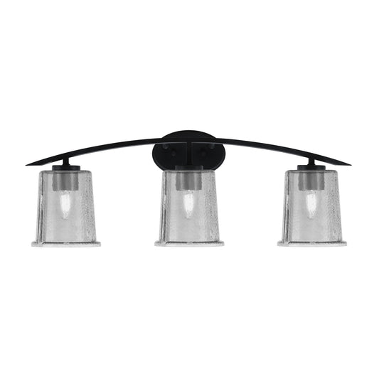 Toltec Kurve 3-Light Bath Bar | Modern Matte Black and Smoke Bubble Glass | Bathroom Vanity Light | 7 x 9.5 in | Model 3723-MB-5032