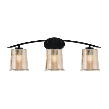 Toltec Kurve 3-Light Bath Bar | Modern Matte Black and Amber Bubble Glass | Bathroom Vanity & Powder Room | 7 x 9.5 in | Model 3723-MB-5033