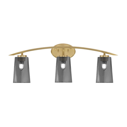 Toltec Kurve 3-Light Bath Bar | Contemporary New Age Brass and Smoke Bubble Glass | Bathroom Vanity & Powder Room | 7.25 x 10.5 in | Model 3723-NAB-262