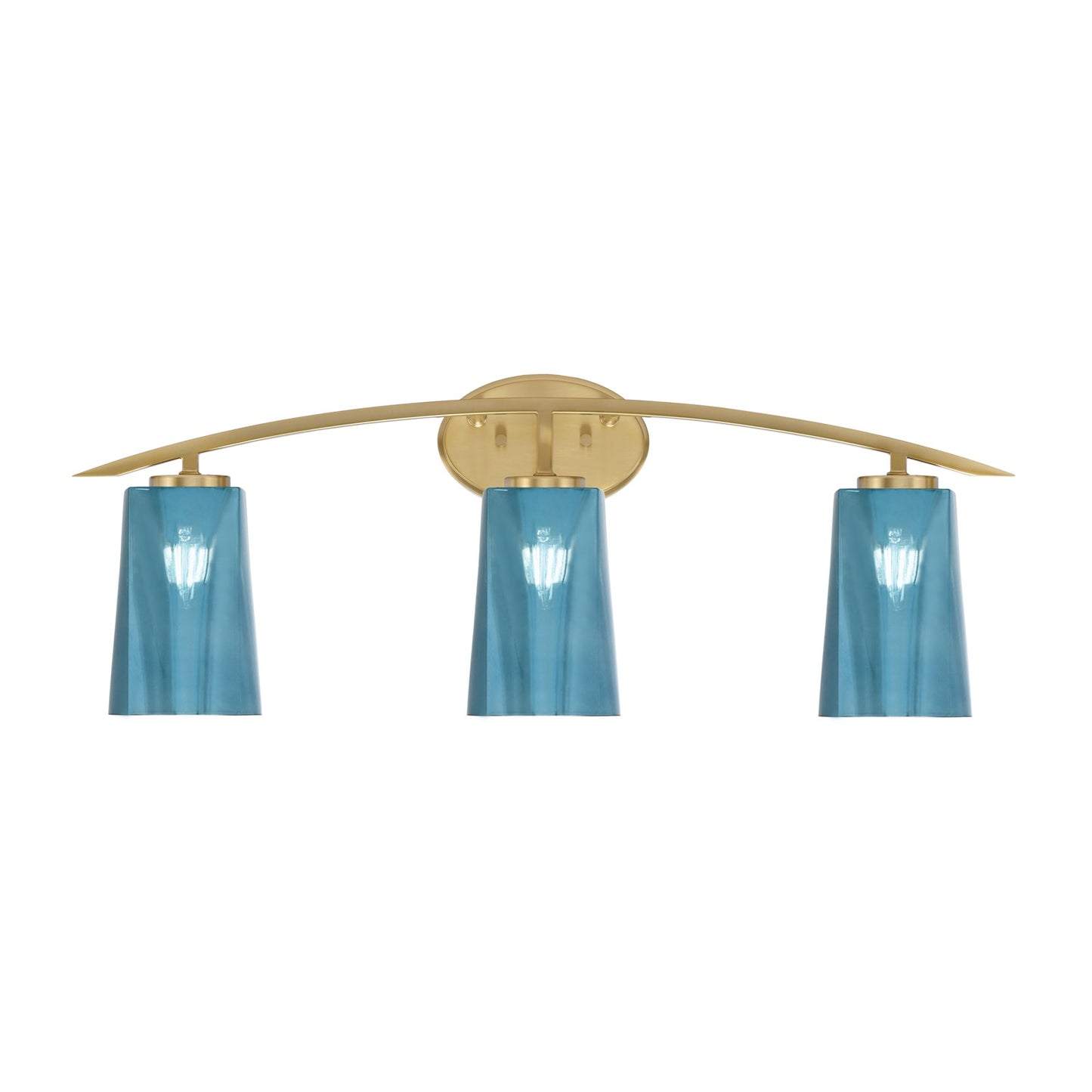 Toltec Kurve 3-Light Bath Bar | Contemporary New Age Brass and Blue Gradient Glass | Bathroom Vanity & Powder Room | 7.25 x 10.5 in | Model 3723-NAB-265