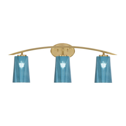 Toltec Kurve 3-Light Bath Bar | Contemporary New Age Brass and Blue Gradient Glass | Bathroom Vanity & Powder Room | 7.25 x 10.5 in | Model 3723-NAB-265