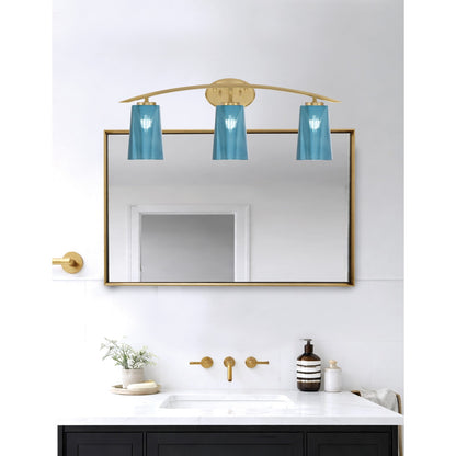 Toltec Kurve 3-Light Bath Bar | Contemporary New Age Brass and Blue Gradient Glass | Bathroom Vanity & Powder Room | 7.25 x 10.5 in | Model 3723-NAB-265