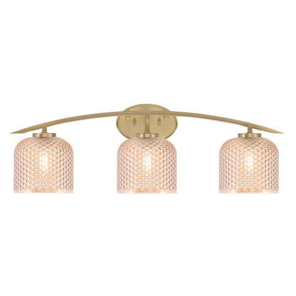 Toltec Kurve 29in 3-Light Vanity Light | Modern New Age Brass Steel and Amber Textured Glass | Bathroom Vanity | 29 x 7.75 x 9.5 in | Model 3723-NAB-4613