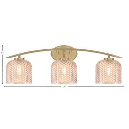 Toltec Kurve 29in 3-Light Vanity Light | Modern New Age Brass Steel and Amber Textured Glass | Bathroom Vanity | 29 x 7.75 x 9.5 in | Model 3723-NAB-4613