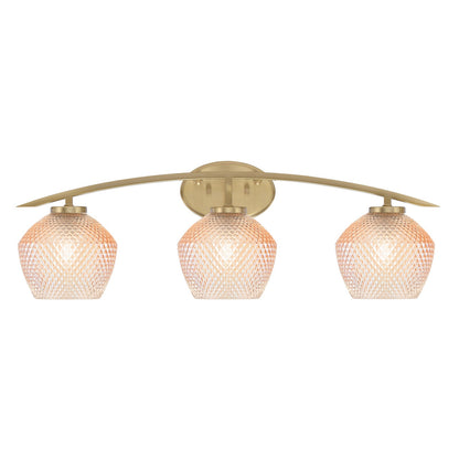 Toltec Kurve 29in 3-Light Bath Bar | New Age Brass Steel and Amber Textured Glass | Bathroom Vanity | 29 x 7.75 x 9.5 in | Model 3723-NAB-4623