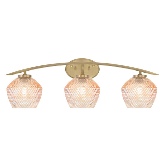 Toltec Kurve 29in 3-Light Bath Bar | New Age Brass Steel and Amber Textured Glass | Bathroom Vanity | 29 x 7.75 x 9.5 in | Model 3723-NAB-4623