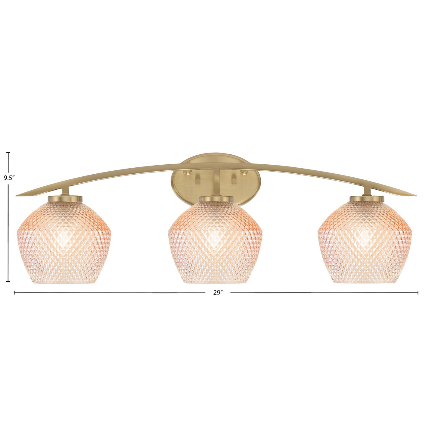 Toltec Kurve 29in 3-Light Bath Bar | New Age Brass Steel and Amber Textured Glass | Bathroom Vanity | 29 x 7.75 x 9.5 in | Model 3723-NAB-4623