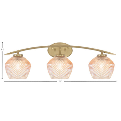 Toltec Kurve 29in 3-Light Bath Bar | New Age Brass Steel and Amber Textured Glass | Bathroom Vanity | 29 x 7.75 x 9.5 in | Model 3723-NAB-4623