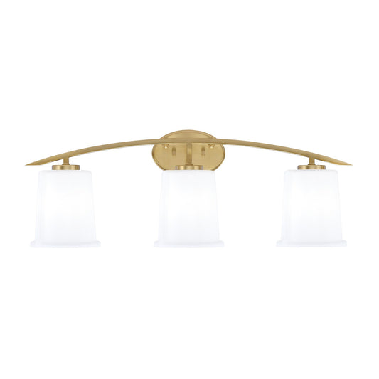 Toltec Kurve 3-Light Bath Bar | New Age Brass and White Opal Glass | Bathroom Vanity & Powder Room | 7 x 9.5 in | Model 3723-NAB-5031