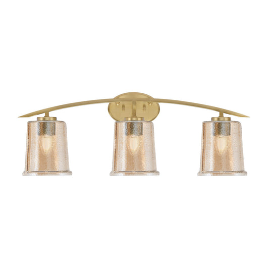 Toltec Kurve 3-Light Bath Bar | New Age Brass and Amber Bubble Glass | Bathroom Vanity & Powder Room | 7 x 9.5 in | Model 3723-NAB-5033