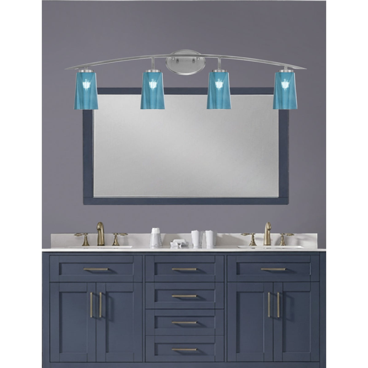 Toltec Kurve 4-Light Bath Bar | Graphite Steel and Blue Gradient Glass | Bathroom & Vanity | 7.25 x 10.5 in | Model 3724-GP-265