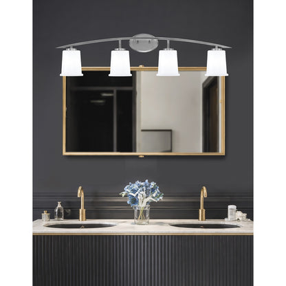 Toltec Kurve 4-Light Bath Bar | Graphite Steel and White Opal Glass | Bathroom & Vanity | 7 x 9.5 in | Model 3724-GP-5031