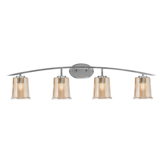 Toltec Kurve 4-Light Bath Bar | Modern Graphite Steel and Amber Bubble Glass | Bathroom Vanity & Powder Room | 7 x 9.5 in | Model 3724-GP-5033
