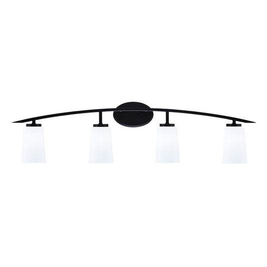 Toltec Kurve 4-Light Bath Bar | Modern Matte Black Steel and White Opal Glass | Bathroom & Powder Room Vanity | 7.25 x 10.5 in | Model 3724-MB-261