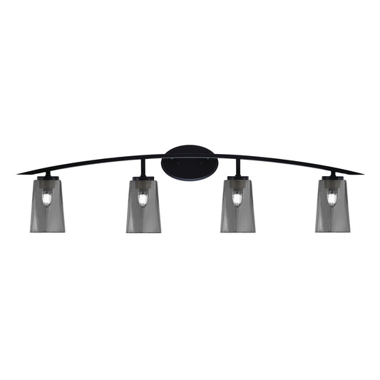 Toltec Kurve 4-Light Bath Bar | Modern Matte Black Steel and Smoke Bubble Glass | Bathroom & Powder Room Vanity | 7.25 x 10.5 in | Model 3724-MB-262
