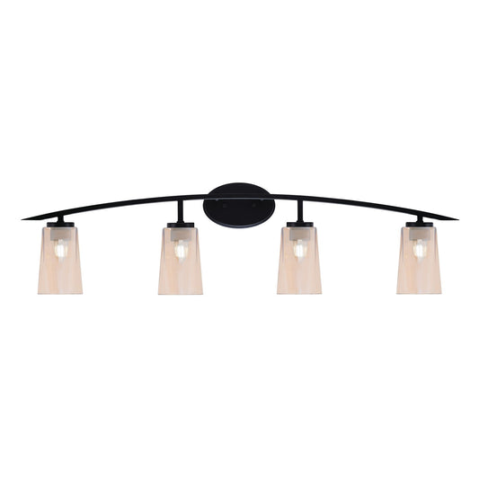 Toltec Kurve 4-Light Bath Bar | Modern Matte Black Steel and Amber Gradient Glass | Bathroom & Powder Room Vanity | 7.25 x 10.5 in | Model 3724-MB-263