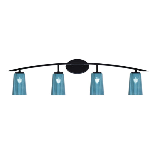 Toltec Kurve 4-Light Bath Bar | Modern Matte Black Steel and Blue Gradient Glass | Bathroom & Powder Room Vanity | 7.25 x 10.5 in | Model 3724-MB-265