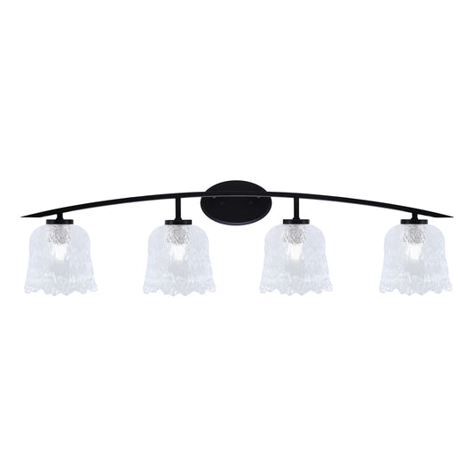 Toltec Kurve 4-Light Bath Bar | Modern Matte Black Steel and Clear Lava Glass | Bathroom Vanity Light | 7.5 x 10.25 in | Model 3724-MB-4230