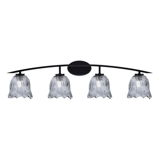Toltec Kurve 4-Light Bath Bar | Matte Black Steel and Smoke Lava Glass | Bathroom Vanity Light | 7.5 x 10.25 in | Model 3724-MB-4232