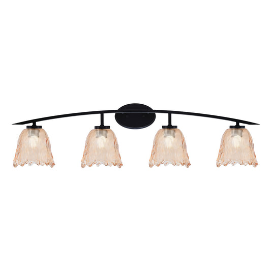 Toltec Kurve 4-Light Bath Bar | Matte Black Steel and Amber Lava Glass | Bathroom Vanity Light | 7.5 x 10.25 in | Model 3724-MB-4233