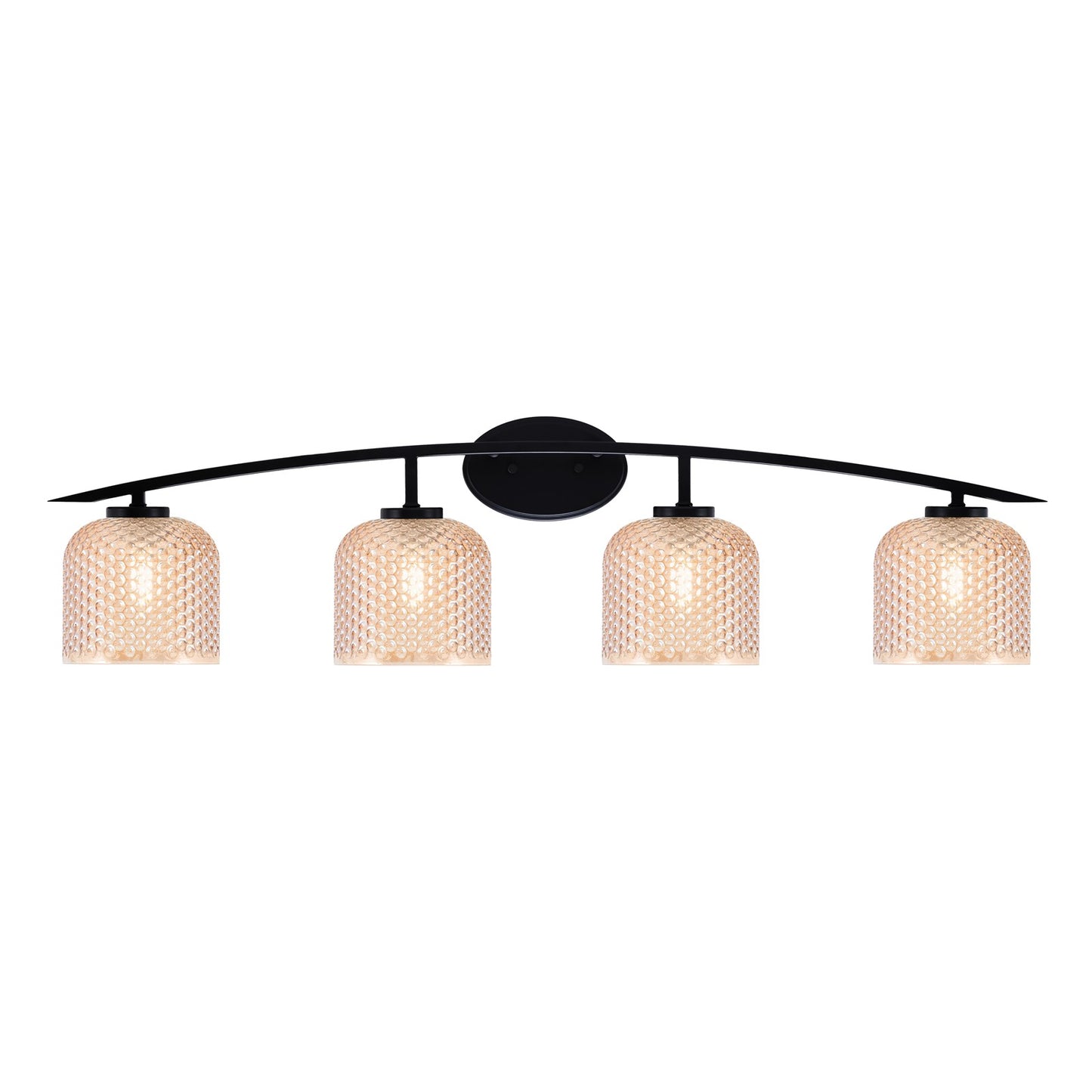 Toltec Kurve 40in 4-Light Vanity Light | Modern Matte Black Steel and Amber Textured Glass | Bathroom Vanity | 40 x 7.5 x 9.5 in | Model 3724-MB-4613