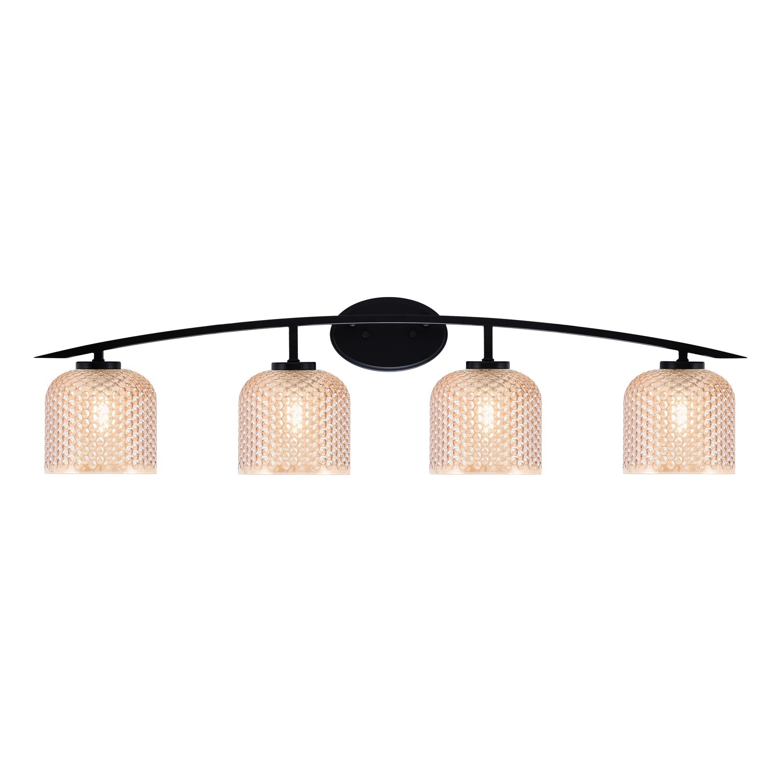 Toltec Kurve 40in 4-Light Vanity Light | Modern Matte Black Steel and Amber Textured Glass | Bathroom Vanity | 40 x 7.5 x 9.5 in | Model 3724-MB-4613