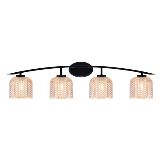 Toltec Kurve 40in 4-Light Vanity Light | Modern Matte Black Steel and Amber Textured Glass | Bathroom Vanity | 40 x 7.5 x 9.5 in | Model 3724-MB-4613
