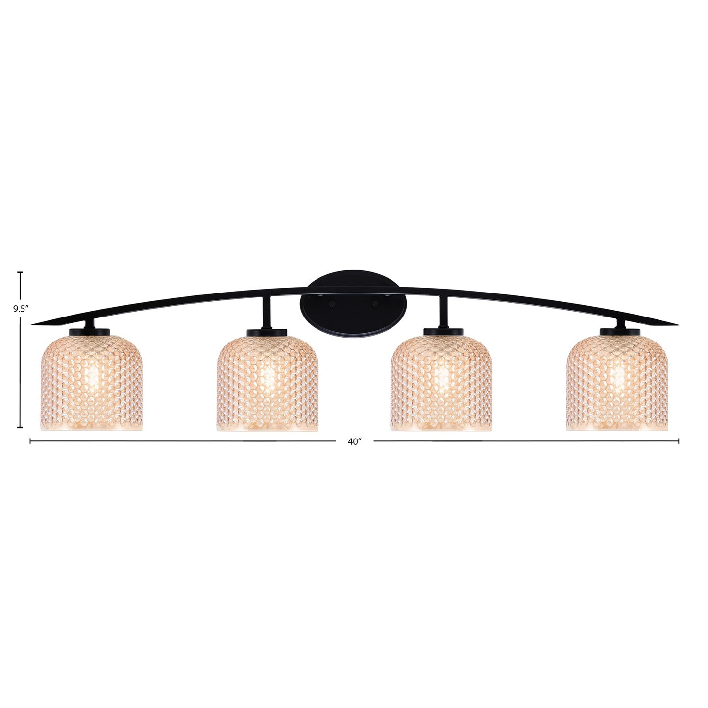 Toltec Kurve 40in 4-Light Vanity Light | Modern Matte Black Steel and Amber Textured Glass | Bathroom Vanity | 40 x 7.5 x 9.5 in | Model 3724-MB-4613