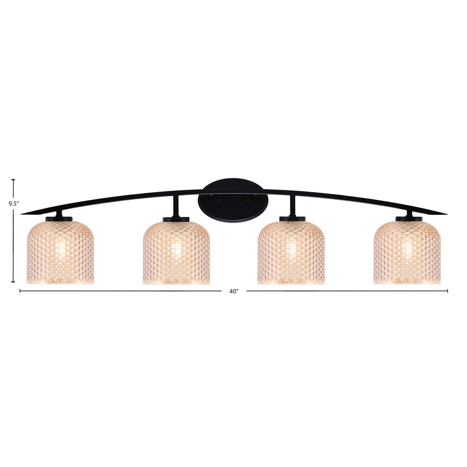 Toltec Kurve 40in 4-Light Vanity Light | Modern Matte Black Steel and Amber Textured Glass | Bathroom Vanity | 40 x 7.5 x 9.5 in | Model 3724-MB-4613