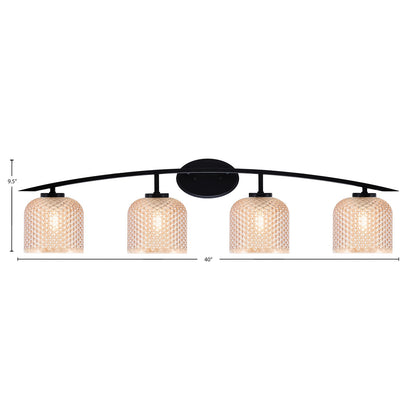 Toltec Kurve 40in 4-Light Vanity Light | Modern Matte Black Steel and Amber Textured Glass | Bathroom Vanity | 40 x 7.5 x 9.5 in | Model 3724-MB-4613