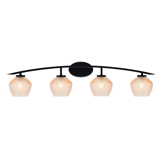 Toltec Kurve 40in 4-Light Bath Bar | Matte Black Steel and Amber Textured Glass | Bathroom Vanity | 40 x 7.75 x 9.5 in | Model 3724-MB-4623