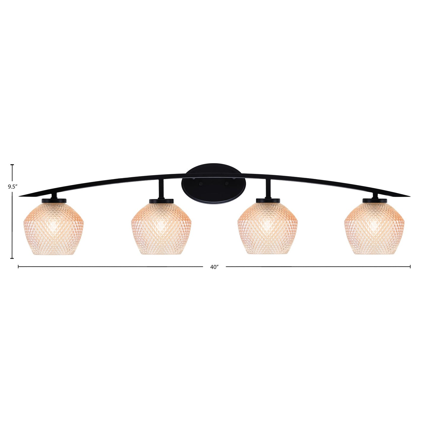 Toltec Kurve 40in 4-Light Bath Bar | Matte Black Steel and Amber Textured Glass | Bathroom Vanity | 40 x 7.75 x 9.5 in | Model 3724-MB-4623
