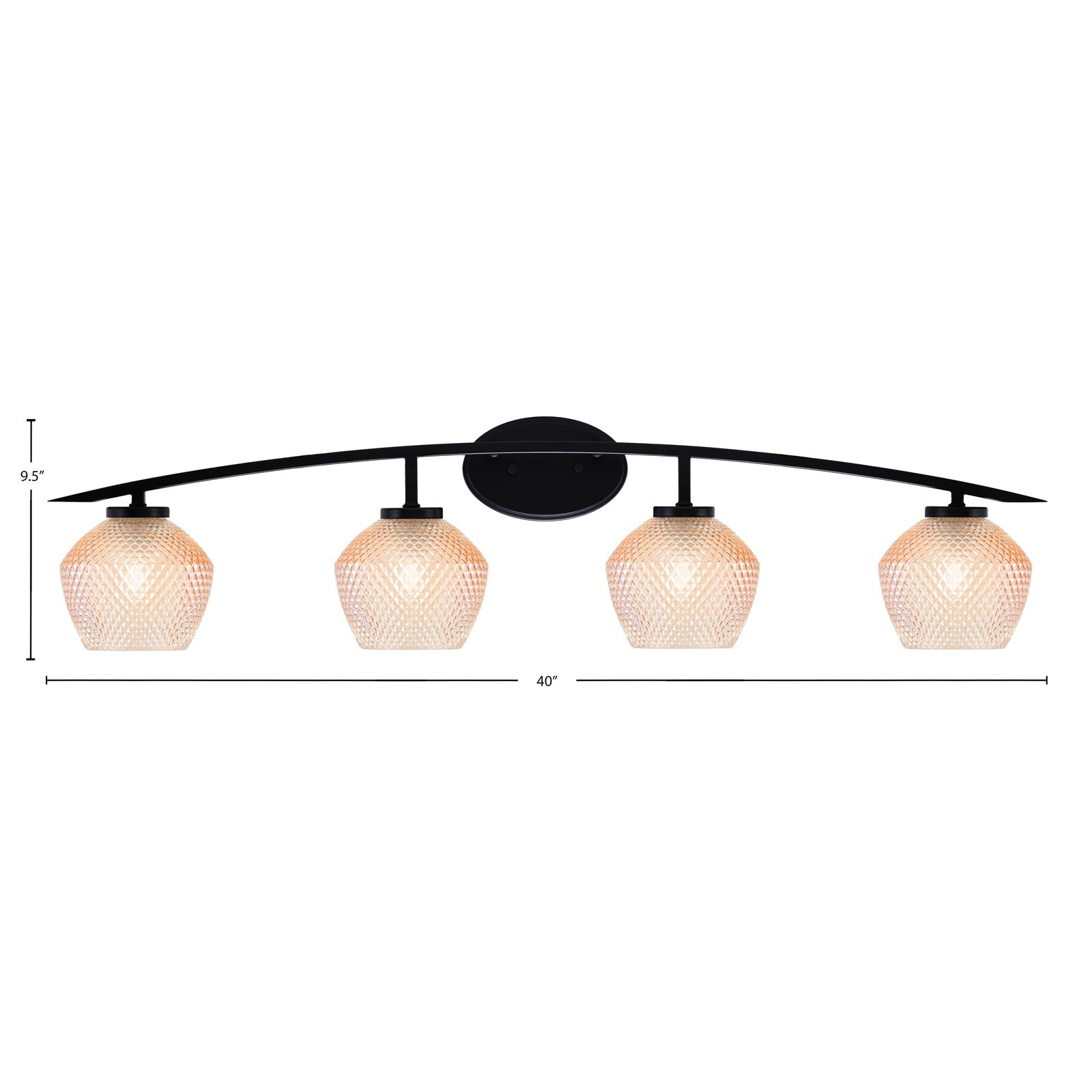 Toltec Kurve 40in 4-Light Bath Bar | Matte Black Steel and Amber Textured Glass | Bathroom Vanity | 40 x 7.75 x 9.5 in | Model 3724-MB-4623
