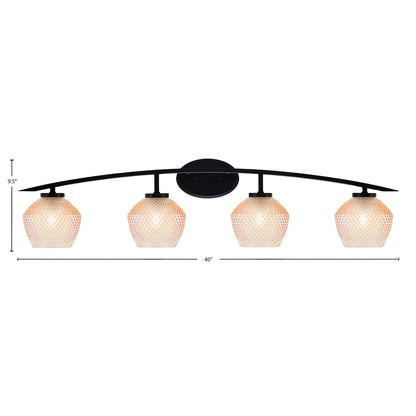 Toltec Kurve 40in 4-Light Bath Bar | Matte Black Steel and Amber Textured Glass | Bathroom Vanity | 40 x 7.75 x 9.5 in | Model 3724-MB-4623
