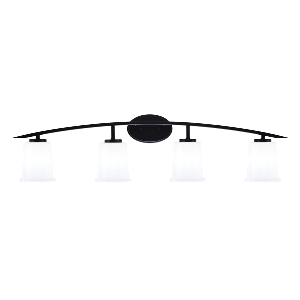 Toltec Kurve 4-Light Bath Bar | Modern Matte Black Steel and White Opal Glass | Bathroom Vanity Light | 7 x 9.5 in | Model 3724-MB-5031