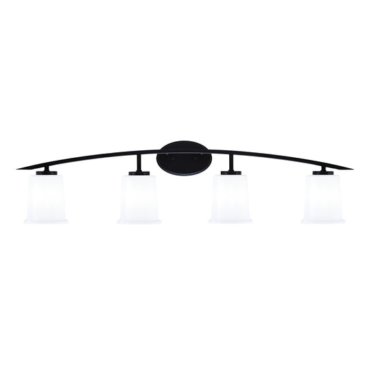 Toltec Kurve 4-Light Bath Bar | Modern Matte Black Steel and White Opal Glass | Bathroom Vanity Light | 7 x 9.5 in | Model 3724-MB-5031