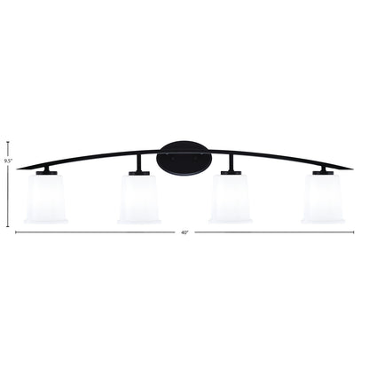 Toltec Kurve 4-Light Bath Bar | Modern Matte Black Steel and White Opal Glass | Bathroom Vanity Light | 7 x 9.5 in | Model 3724-MB-5031