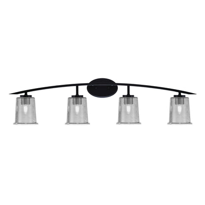 Toltec Kurve 4-Light Bath Bar | Modern Matte Black Steel and Smoke Bubble Glass | Bathroom Vanity Light | 7 x 9.5 in | Model 3724-MB-5032